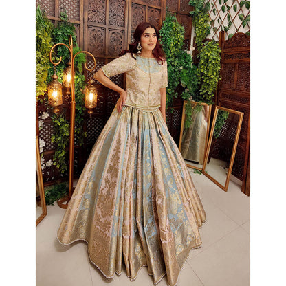 Amaltas Couture Aiza Banarasi Multicolor Embroidered Blouse with Lehenga (Set of 2)