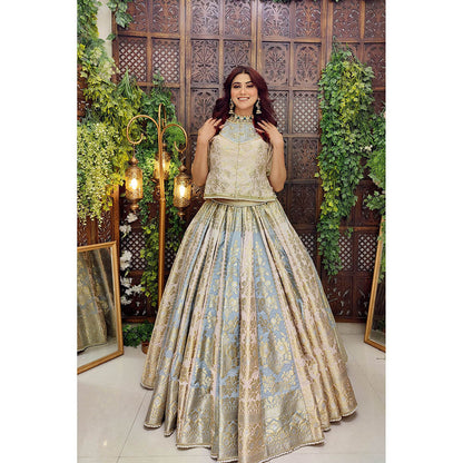 Amaltas Couture Aiza Banarasi Multicolor Embroidered Blouse with Lehenga (Set of 2)