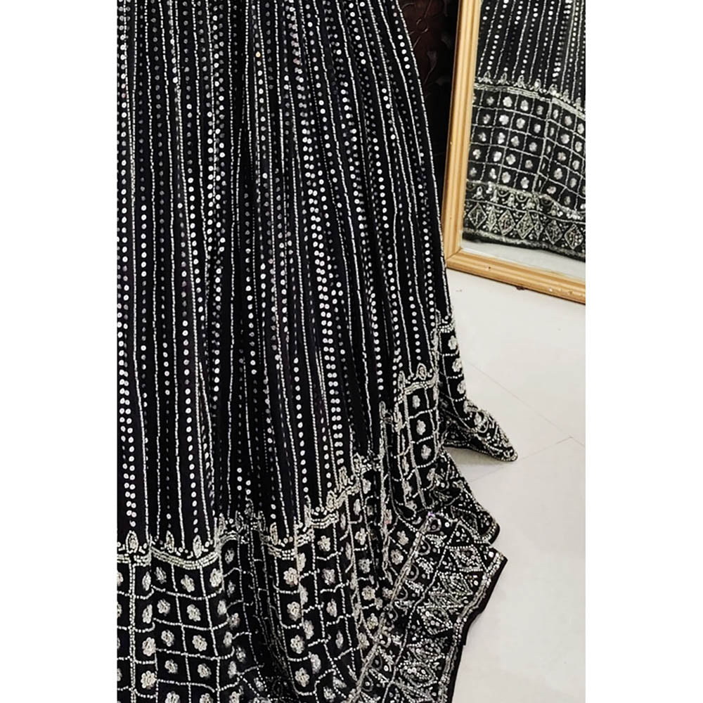 Amaltas Couture Kinza Black Embroidered Blouse with Lehenga and Dupatta (Set of 3)