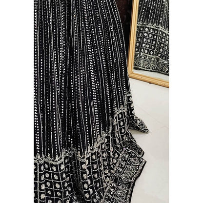 Amaltas Couture Kinza Black Embroidered Blouse with Lehenga and Dupatta (Set of 3)