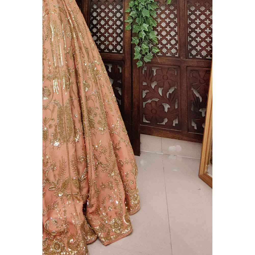 Amaltas Couture Eshaal Peach Embroidered Blouse with Lehenga and Dupatta (Set of 3)