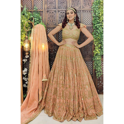 Amaltas Couture Eshaal Peach Embroidered Blouse with Lehenga and Dupatta (Set of 3)