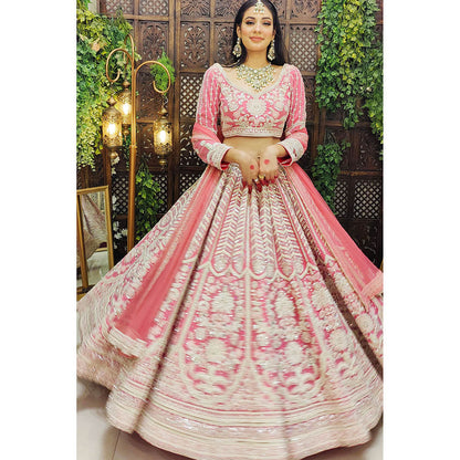 Amaltas Couture Naaz Flamingo Pink Embroidered Blouse with Lehenga and Dupatta (Set of 3)