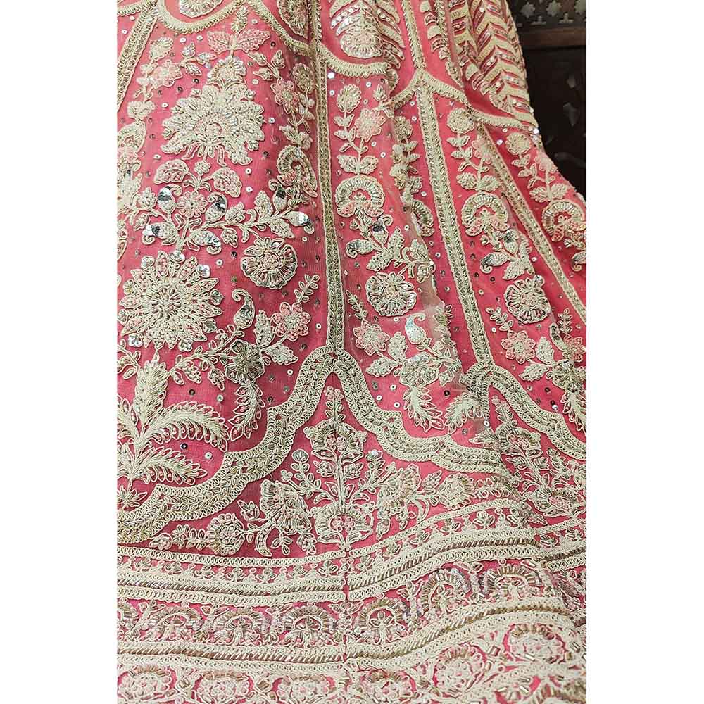 Amaltas Couture Naaz Flamingo Pink Embroidered Blouse with Lehenga and Dupatta (Set of 3)