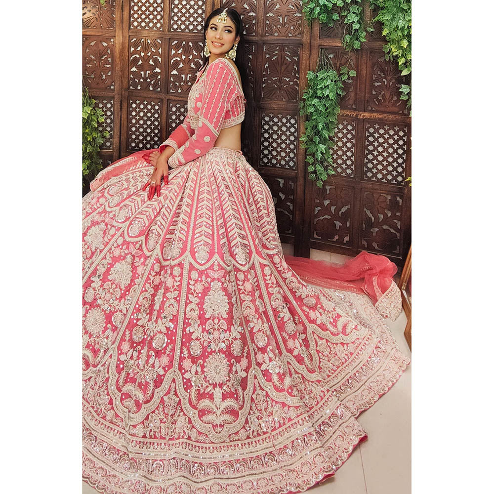 Amaltas Couture Naaz Flamingo Pink Embroidered Blouse with Lehenga and Dupatta (Set of 3)