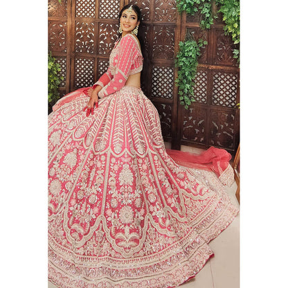 Amaltas Couture Naaz Flamingo Pink Embroidered Blouse with Lehenga and Dupatta (Set of 3)