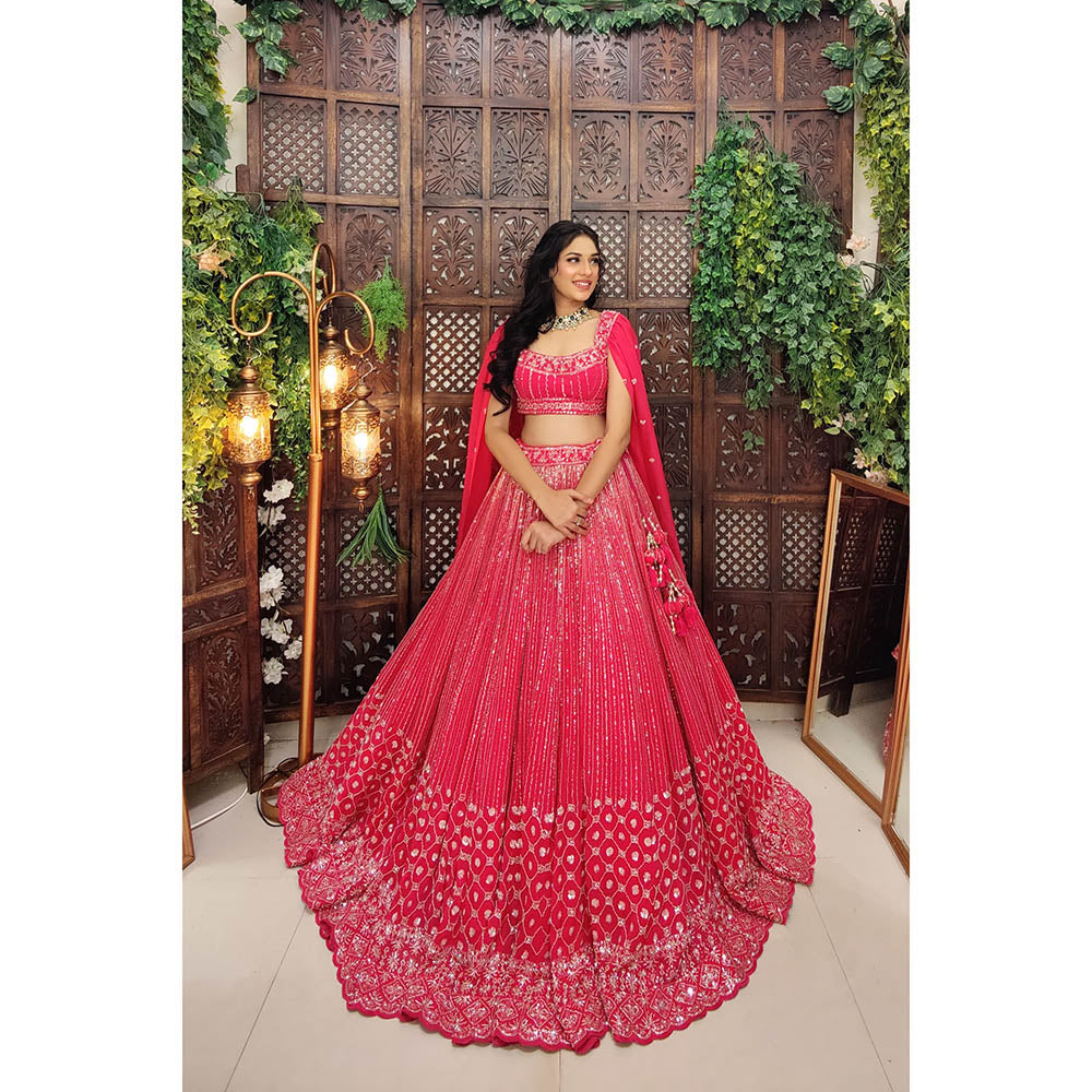 Amaltas Couture Tamia Organza Pink Embroidered Blouse with Lehenga (Set of 2)