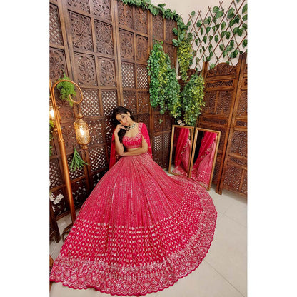 Amaltas Couture Tamia Organza Pink Embroidered Blouse with Lehenga (Set of 2)