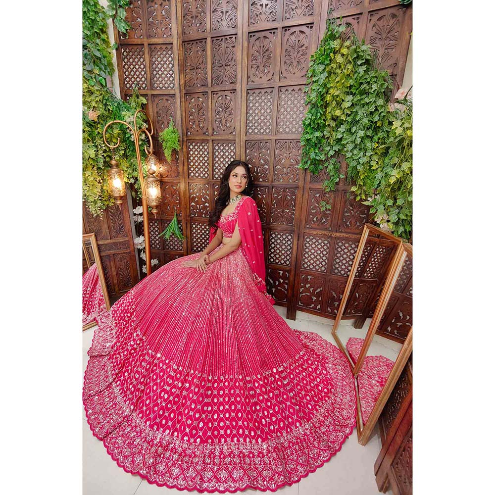 Amaltas Couture Tamia Organza Pink Embroidered Blouse with Lehenga (Set of 2)