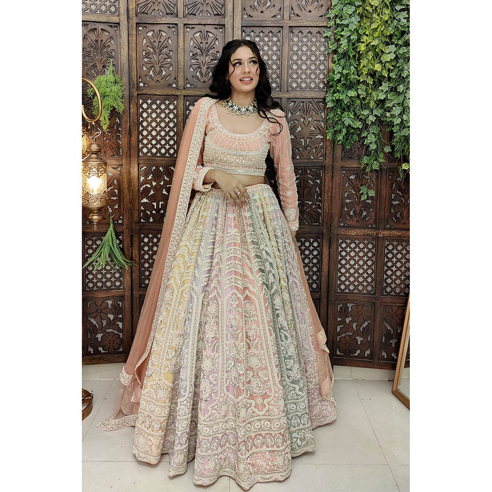 Amaltas Couture Martina Multicolor Embroidered Blouse with Lehenga and Dupatta (Set of 3)