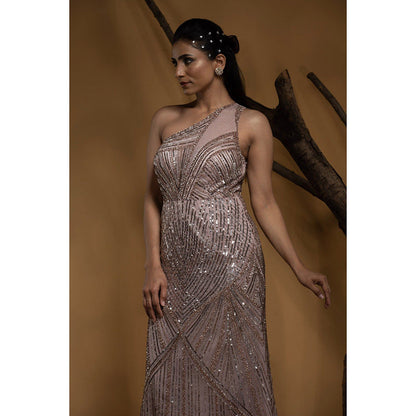 Ambrosia Hand Embellished One Shoulder Light Pink Sequence & Beaded Gown