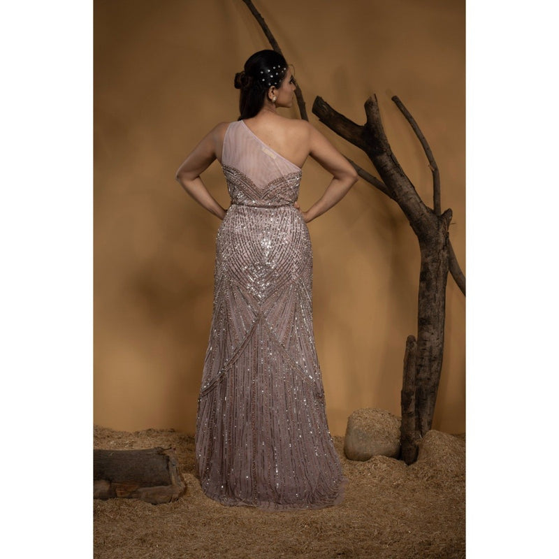 Ambrosia Hand Embellished One Shoulder Light Pink Sequence & Beaded Gown