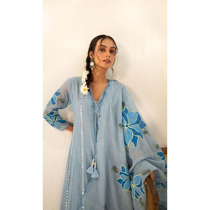 AM by Anita Mittal Blue Chanderi Zoya Anarkali Kurta with Pant and Dupatta