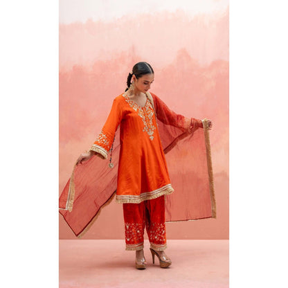 AM by Anita Mittal Orange Firefly Kurta with Pant and Dupatta