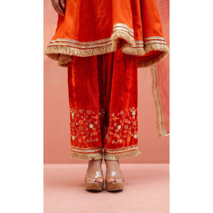 AM by Anita Mittal Orange Firefly Kurta with Pant and Dupatta