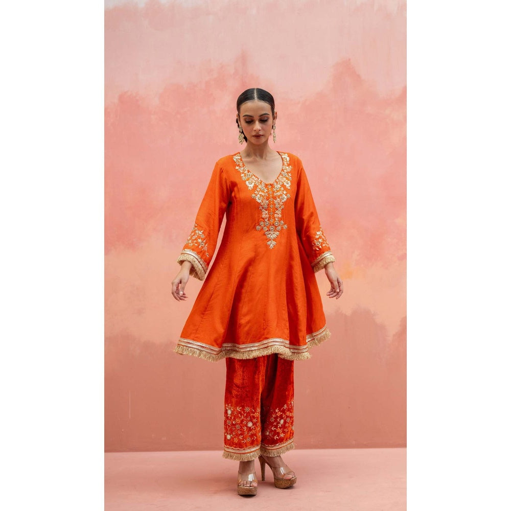 AM by Anita Mittal Orange Firefly Kurta with Pant and Dupatta