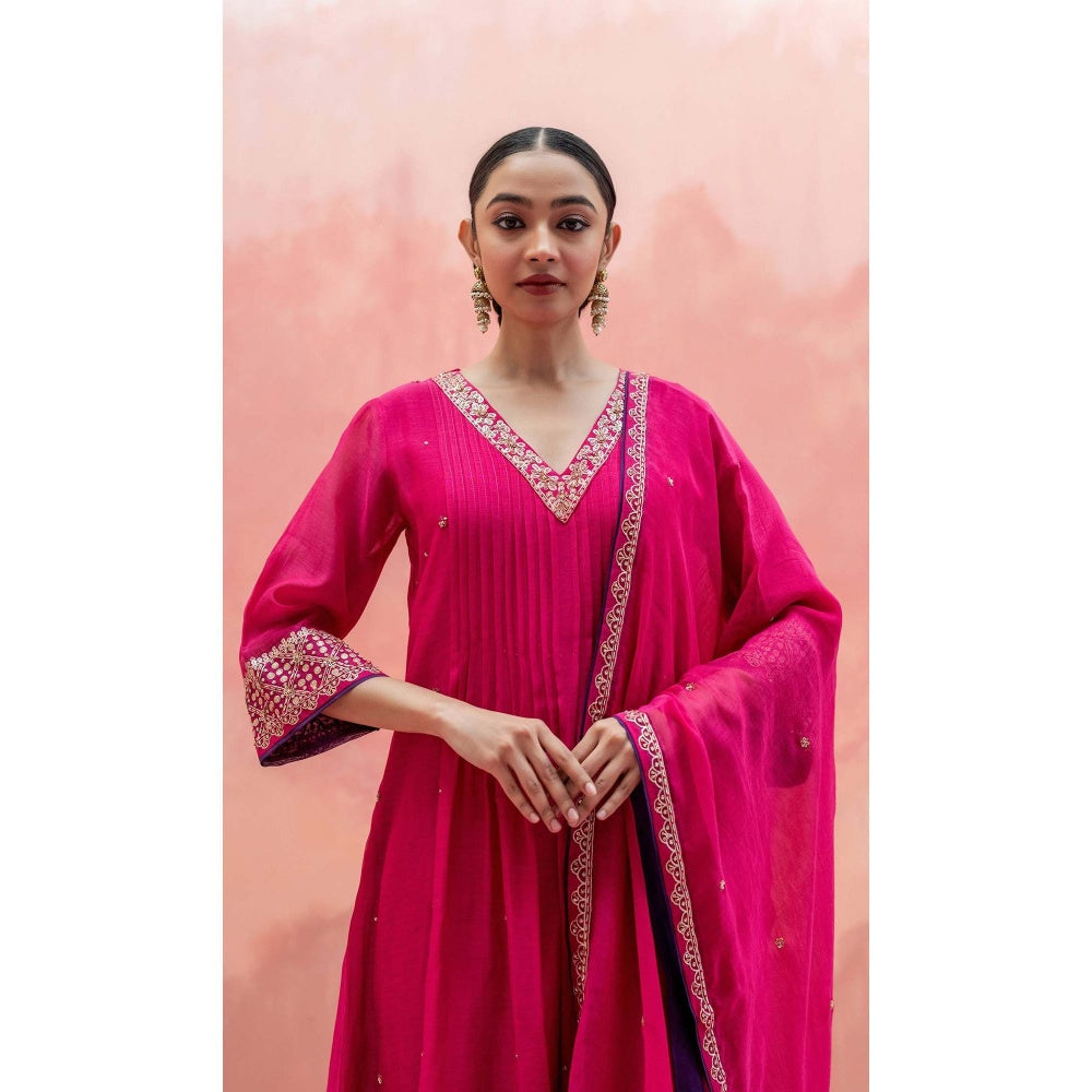 AM by Anita Mittal Pink Sitara A-Line Kurta with Pant and Dupatta