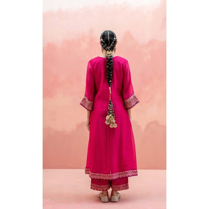 AM by Anita Mittal Pink Sitara A-Line Kurta with Pant and Dupatta
