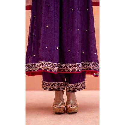AM by Anita Mittal Purple Sitara A-Line Kurta with Pant and Dupatta