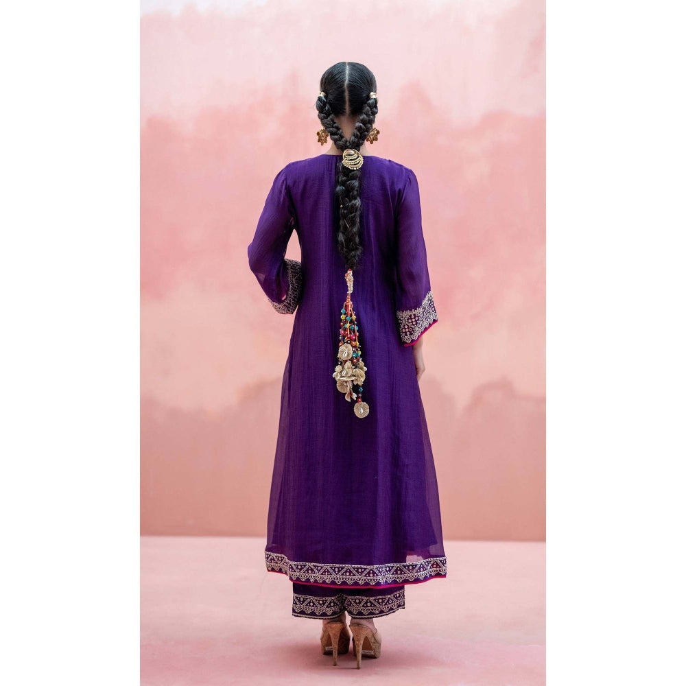 AM by Anita Mittal Purple Sitara A-Line Kurta with Pant and Dupatta