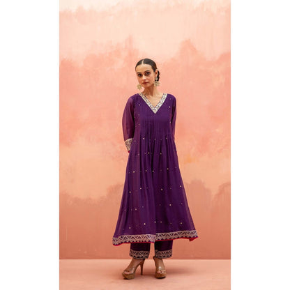 AM by Anita Mittal Purple Sitara A-Line Kurta with Pant and Dupatta