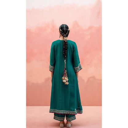 AM by Anita Mittal Teal Sitara A-Line Kurta with Pant and Dupatta