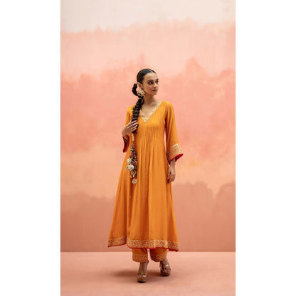 AM by Anita Mittal Yellow Sitara A-Line Kurta with Pant and Dupatta