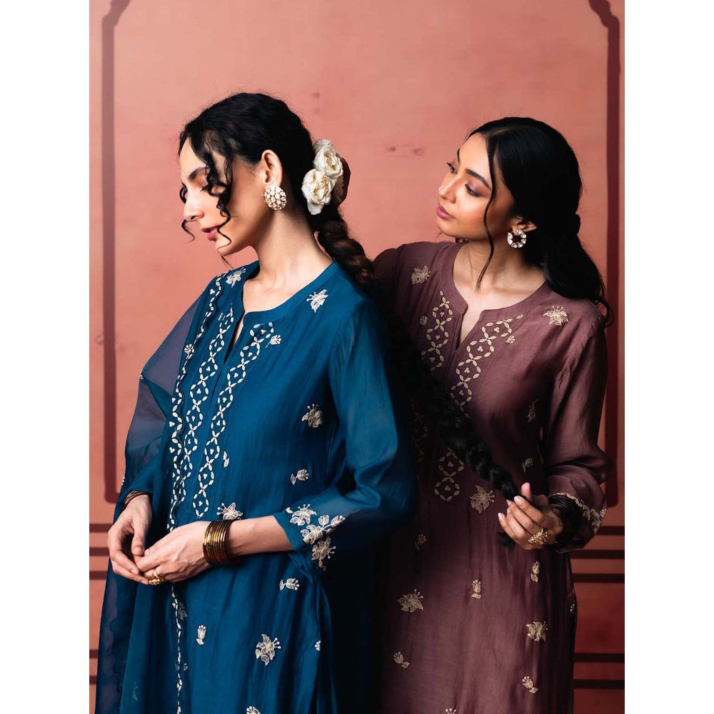 AM by Anita Mittal Brown Chanderi Niva Kurta with Pant and Dupatta