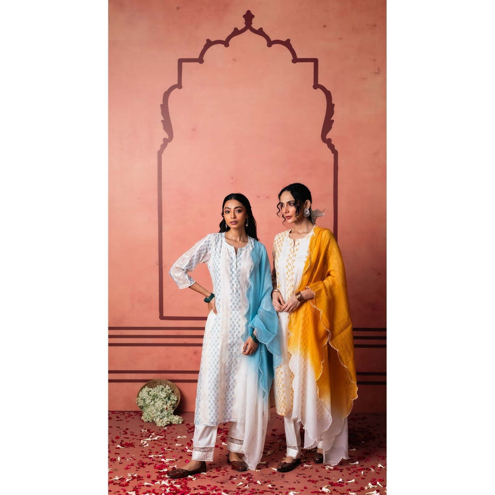 AM by Anita Mittal Yellow Cotton Saanjh Kurta with Pant and Dupatta