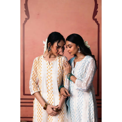 AM by Anita Mittal Yellow Cotton Saanjh Kurta with Pant and Dupatta