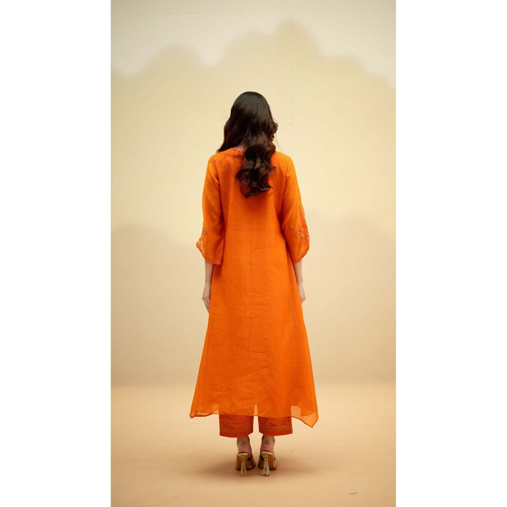 AM by Anita Mittal Orange Chanderi Chandini Kurta with Pant and Dupatta