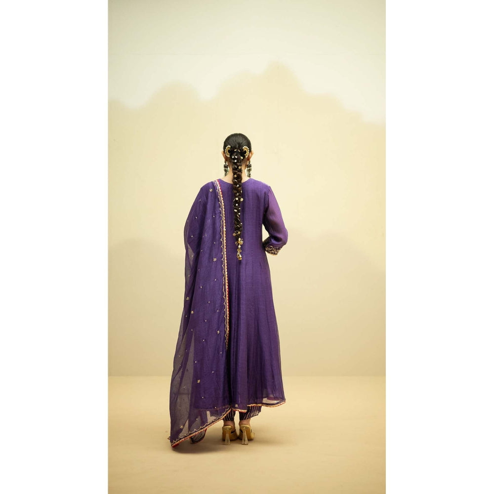 AM by Anita Mittal Purple Cotton Taarini Kurta with Pant and Dupatta