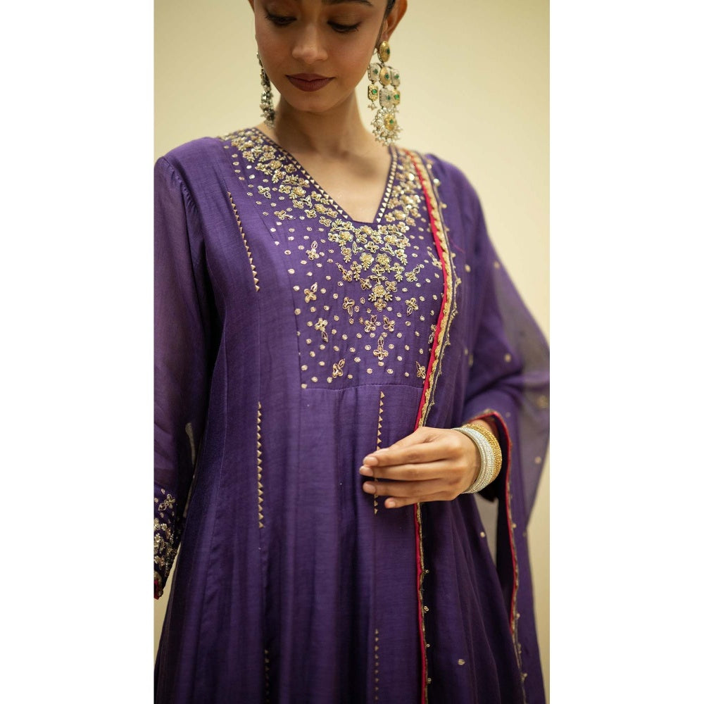 AM by Anita Mittal Purple Cotton Taarini Kurta with Pant and Dupatta