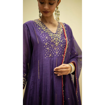 AM by Anita Mittal Purple Cotton Taarini Kurta with Pant and Dupatta