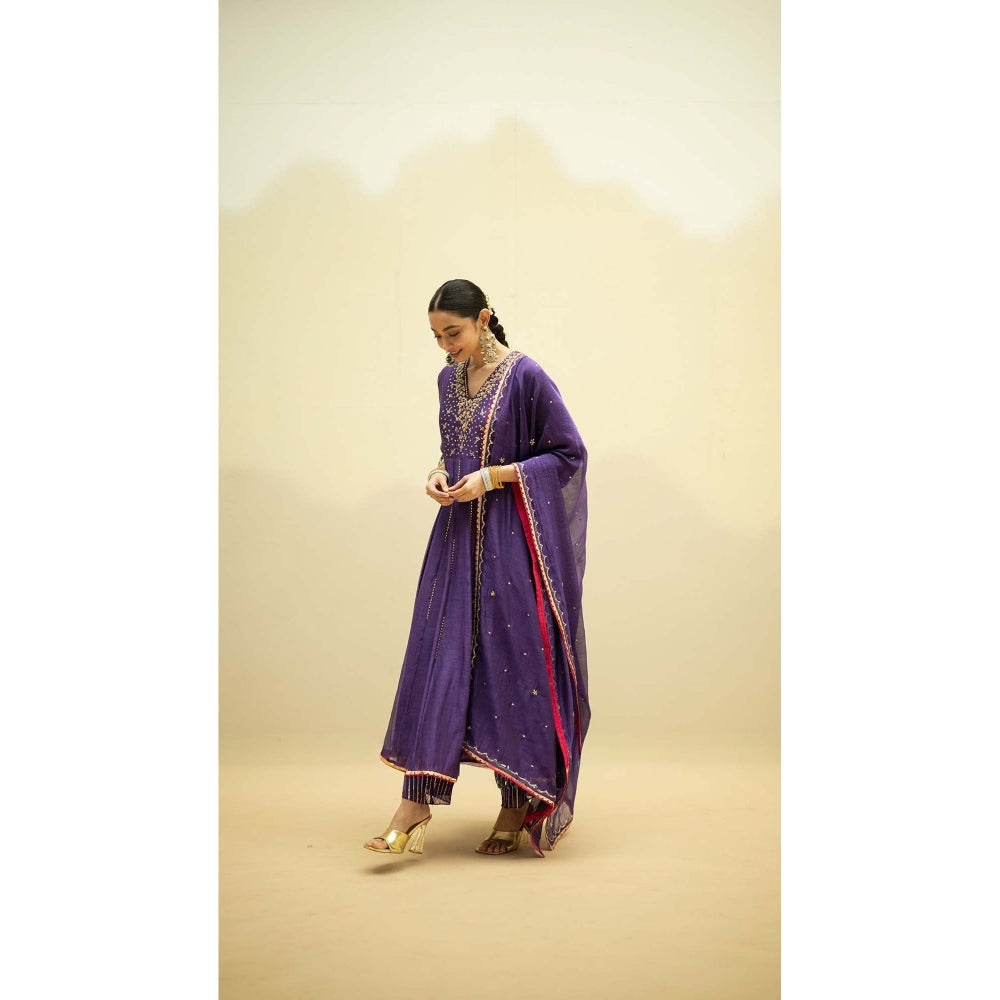 AM by Anita Mittal Purple Cotton Taarini Kurta with Pant and Dupatta