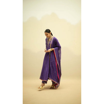 AM by Anita Mittal Purple Cotton Taarini Kurta with Pant and Dupatta