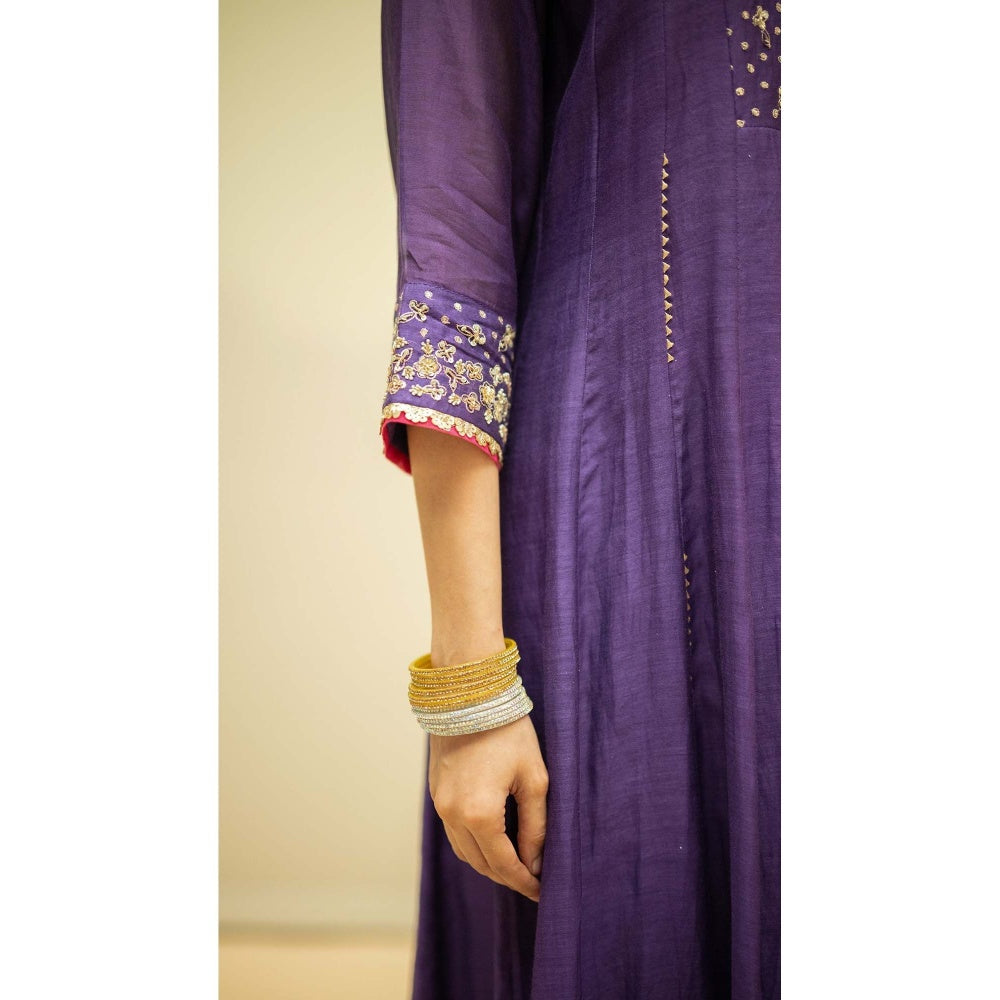 AM by Anita Mittal Purple Cotton Taarini Kurta with Pant and Dupatta