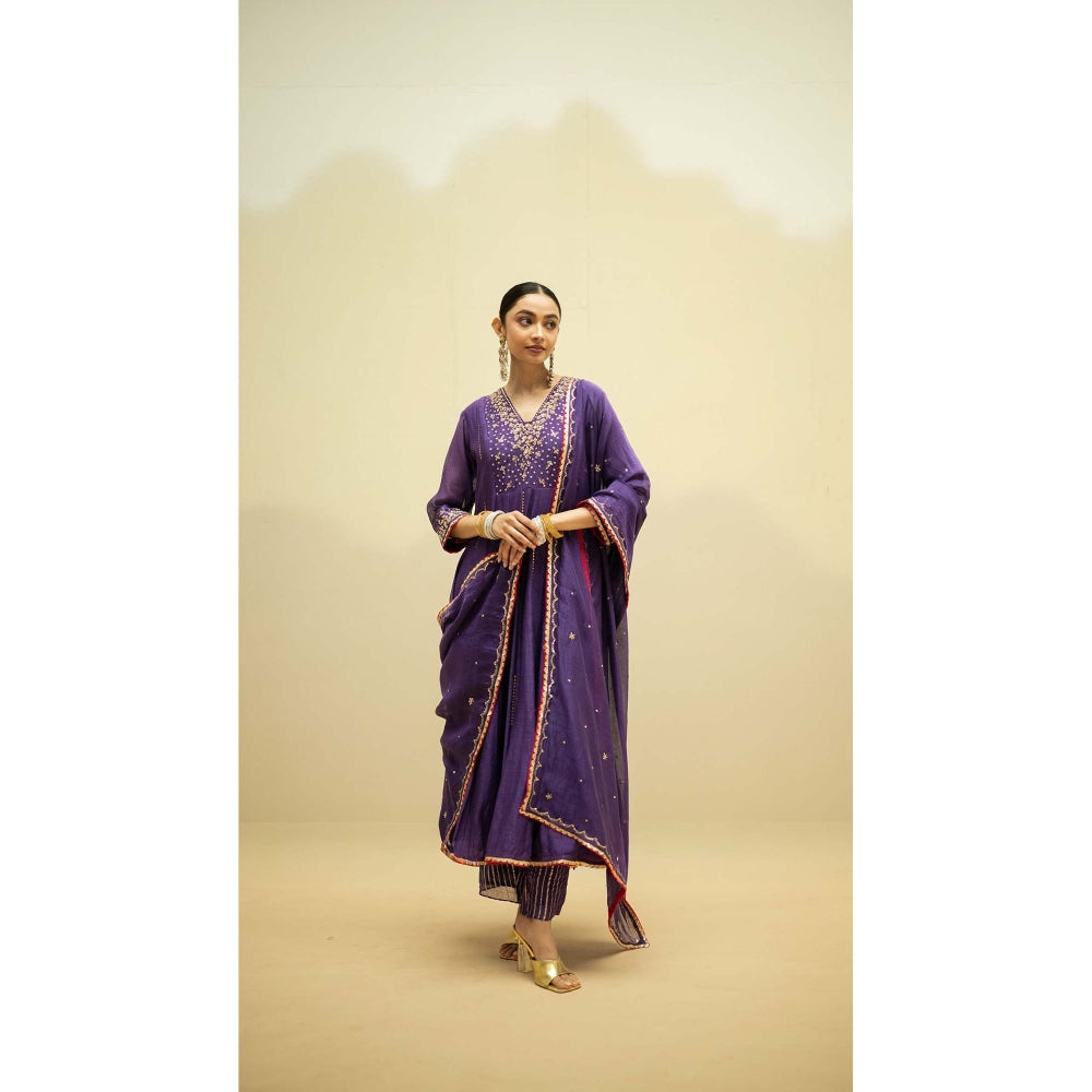 AM by Anita Mittal Purple Cotton Taarini Kurta with Pant and Dupatta