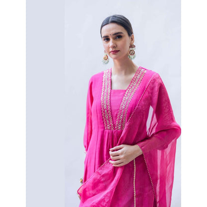 AM by Anita Mittal Pink Pure Cotton Yara A-Line Kurta with Pant and Dupatta