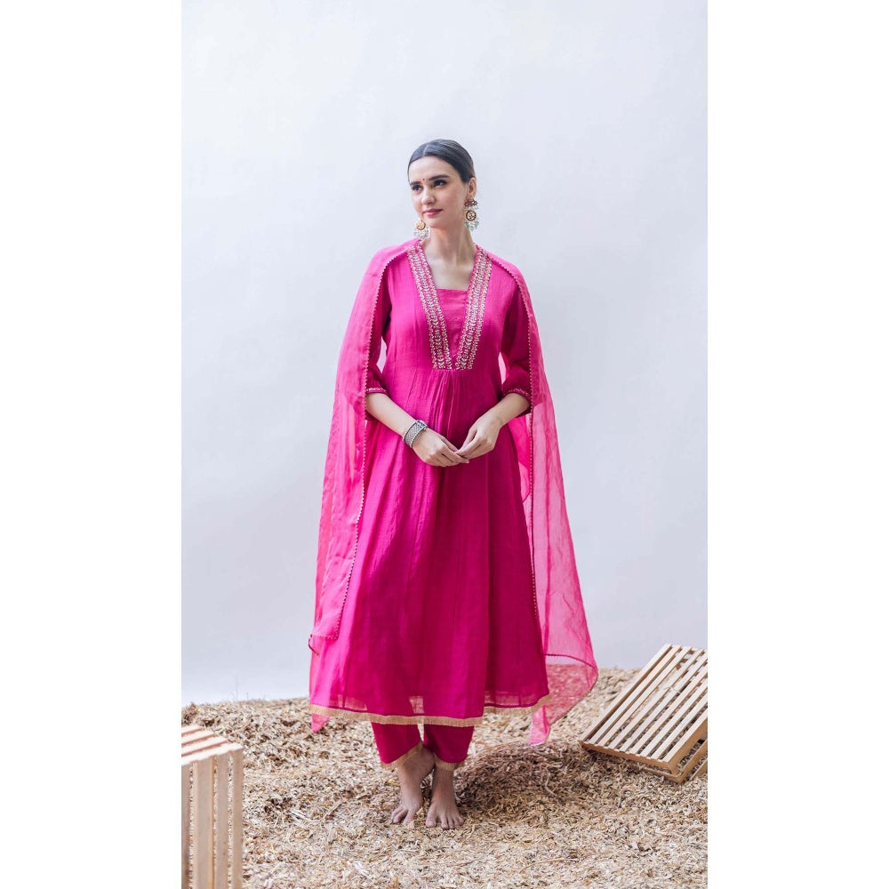AM by Anita Mittal Pink Pure Cotton Yara A-Line Kurta with Pant and Dupatta