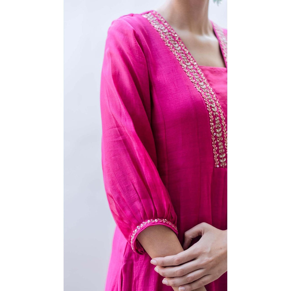 AM by Anita Mittal Pink Pure Cotton Yara A-Line Kurta with Pant and Dupatta