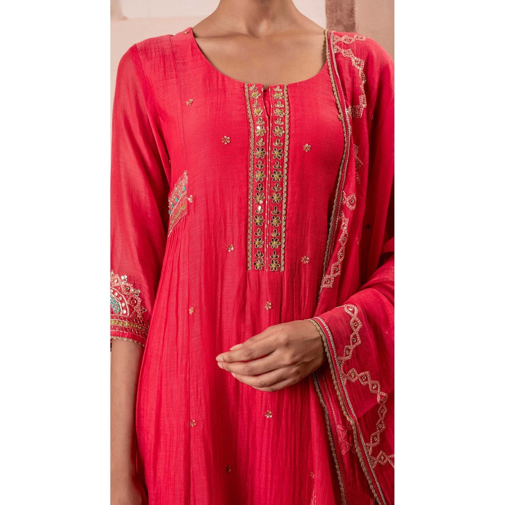 AM by Anita Mittal Pink Chaand A-Line Kurta with Pant and Dupatta