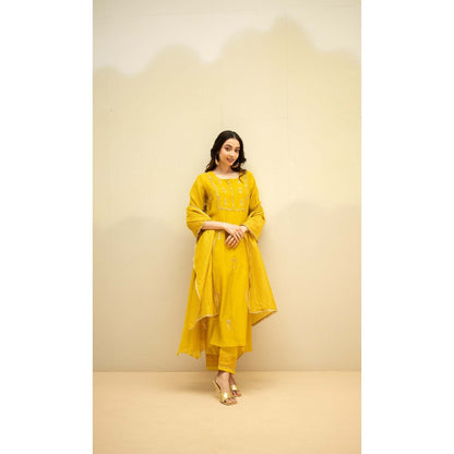 AM by Anita Mittal Yellow Chandini Kurta with Pant and Dupatta