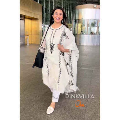 AM by Anita Mittal White Parchhai Kurta with Pant and Dupatta