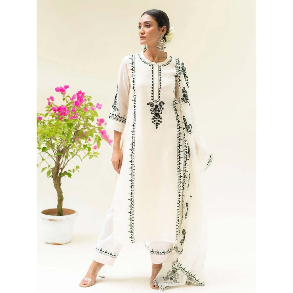 AM by Anita Mittal White Parchhai Kurta with Pant and Dupatta