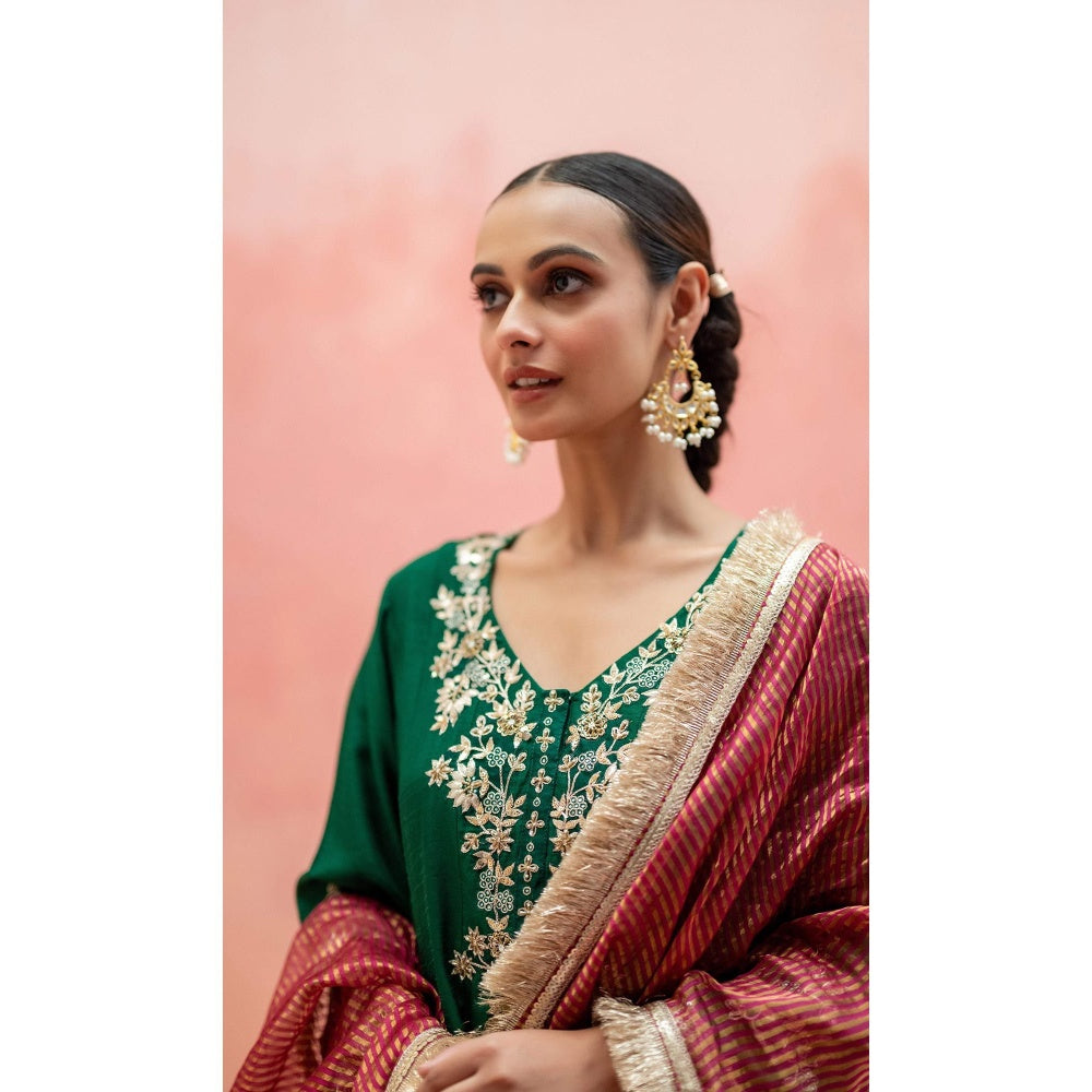 AM by Anita Mittal Anjum Green Kurta with Pant and Dupatta