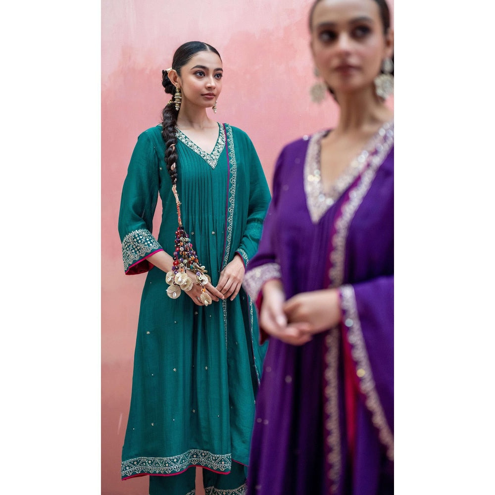 AM by Anita Mittal Sitara A-Line Green Kurta with Pant and Dupatta
