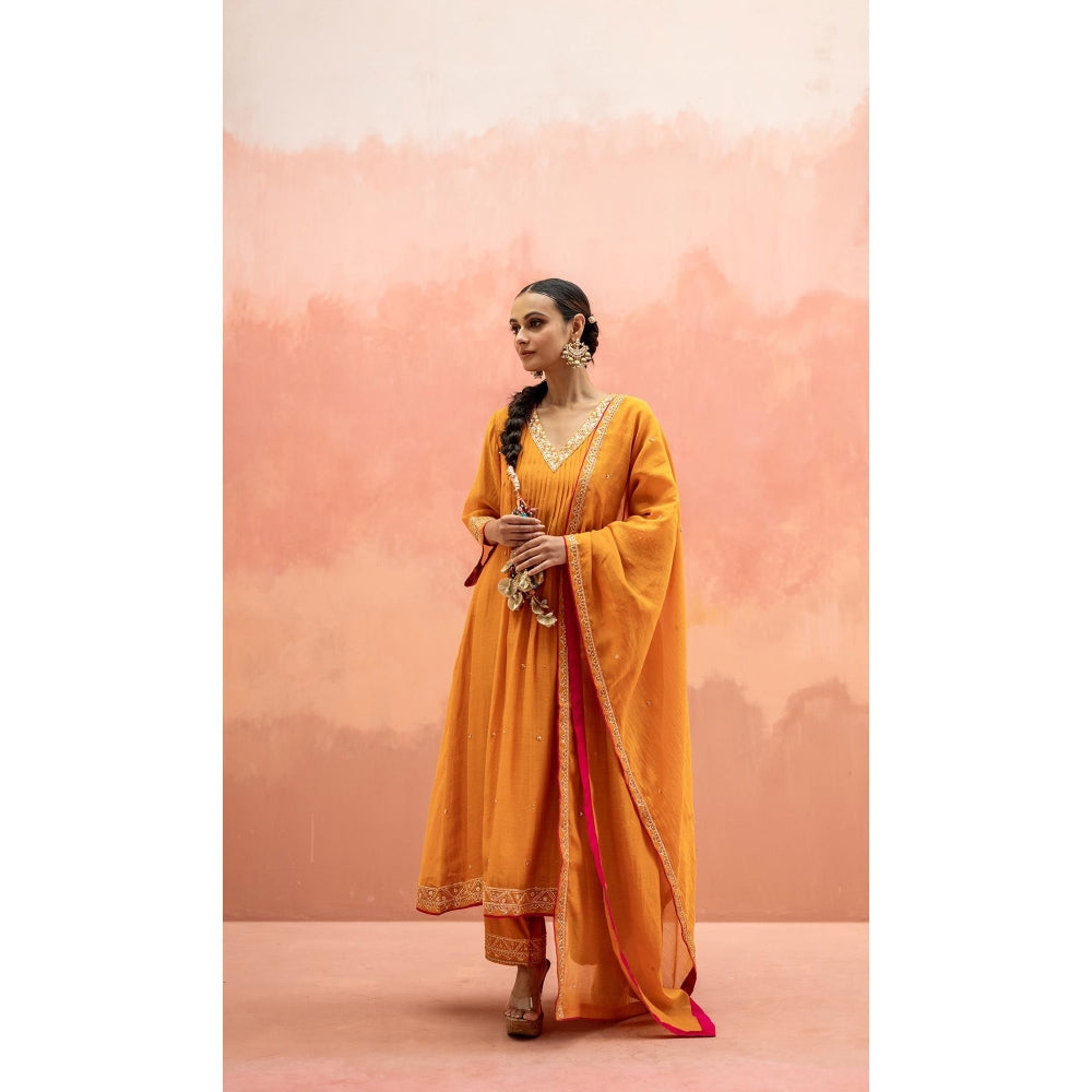 AM by Anita Mittal Sitara A-Line Orange Kurta with Pant and Dupatta