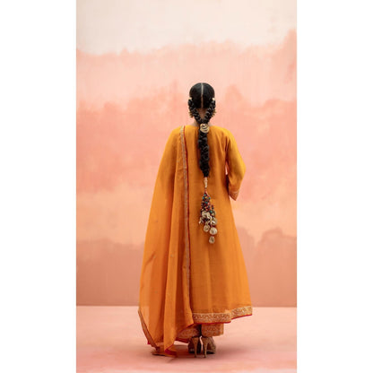 AM by Anita Mittal Sitara A-Line Orange Kurta with Pant and Dupatta