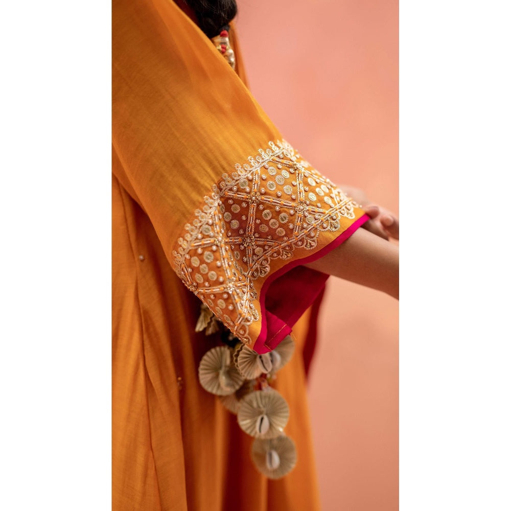 AM by Anita Mittal Sitara A-Line Orange Kurta with Pant and Dupatta